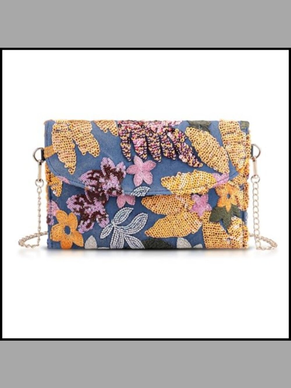 Sequin Embroidered Floral Clutch Crossbody Handmade Envelope Bag